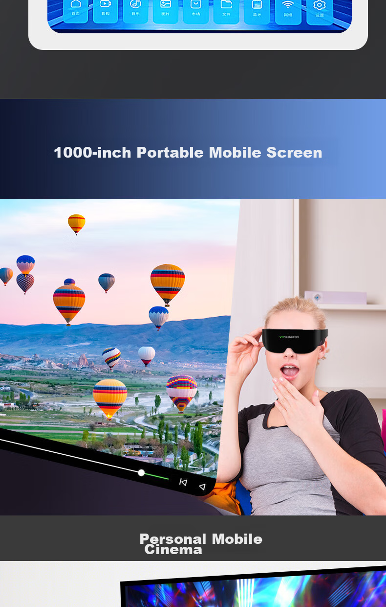 Умные очки XR VRSHINECON SC-AIO8, 1000-дюймовый гигантский экран, VR-гарнитура с высоким разрешением, 3D-дисплей