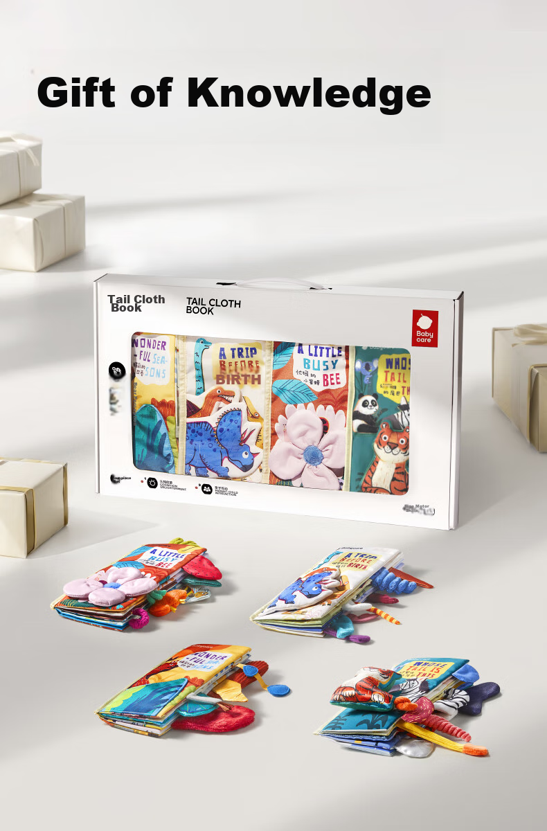 Книжка-игрушка Babycare "Хвостик" для малышей, развивающая, мягкая, с текстурами, 4 шт.