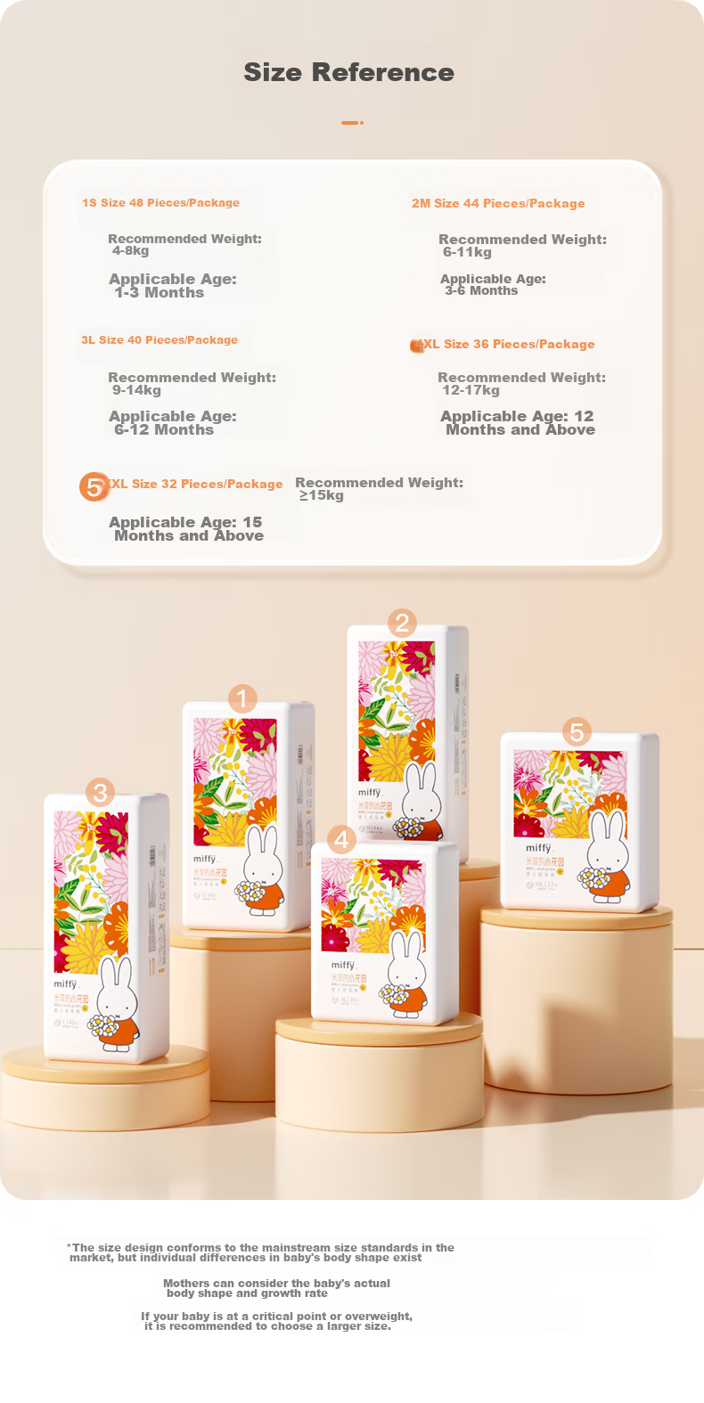Подгузники Solove Miffy Little Garden 2.0, размер M, 44 шт., летние, ультратонкие, мягкие, 6-11 кг