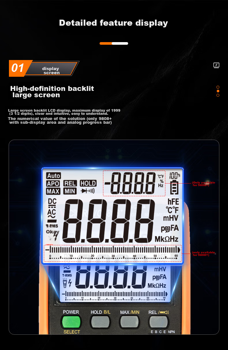 Цифровой мультиметр VICTOR VC9801A+, универсальный, многофункциональный, для электрика, с большой емкостью