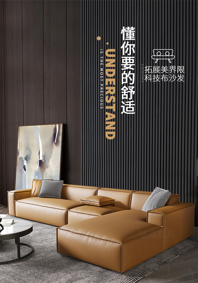 优卡吉 布艺沙发客厅小户型免洗科技布现代简约意式风轻奢乳胶款组合套装 JJS-D03 双人位(海绵款)