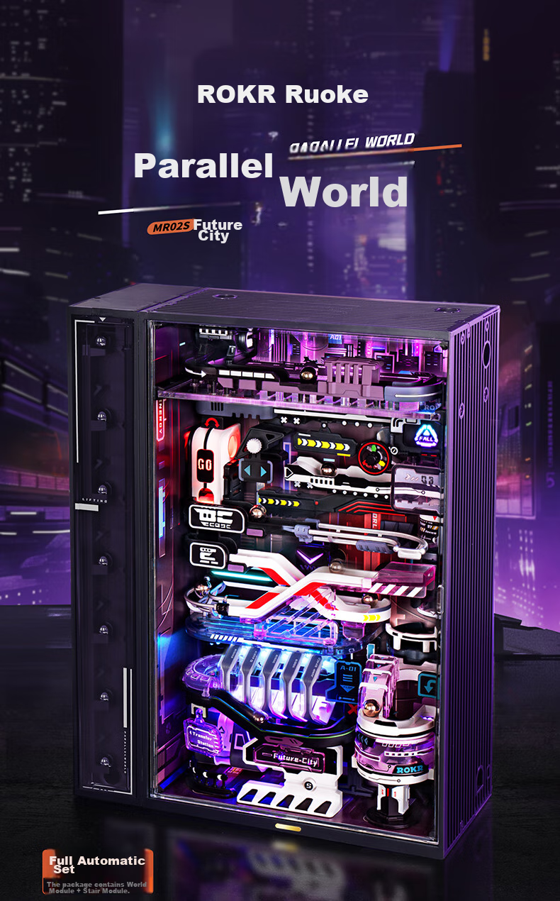 Механическая модель ROKR Parallel World Future City MR02S, конструктор "Параллельный мир Будущего Города", подарочный набор для сборки, 174 детали