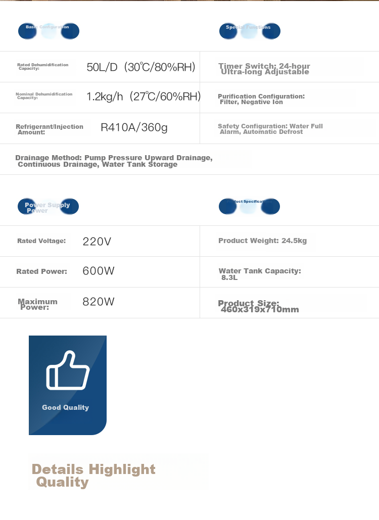 Осушитель воздуха Eurgeen OJ-550EP, 50 л/день, 70-120 м², насосная дренажная система, очистка воздуха, с таймером, белый