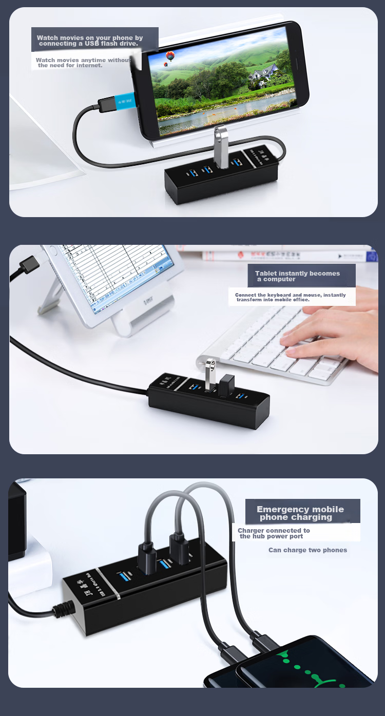 USB-хаб Jinghua JH USB3.0 High-Speed Multi-Port Hub, 4 порта, черный