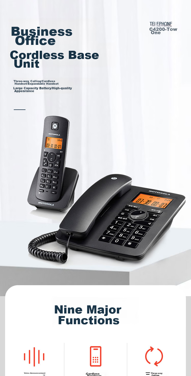 Цифровой беспроводной телефон Motorola C4200C, черный, с определителем номера, громкой связью и голосовым определителем номера