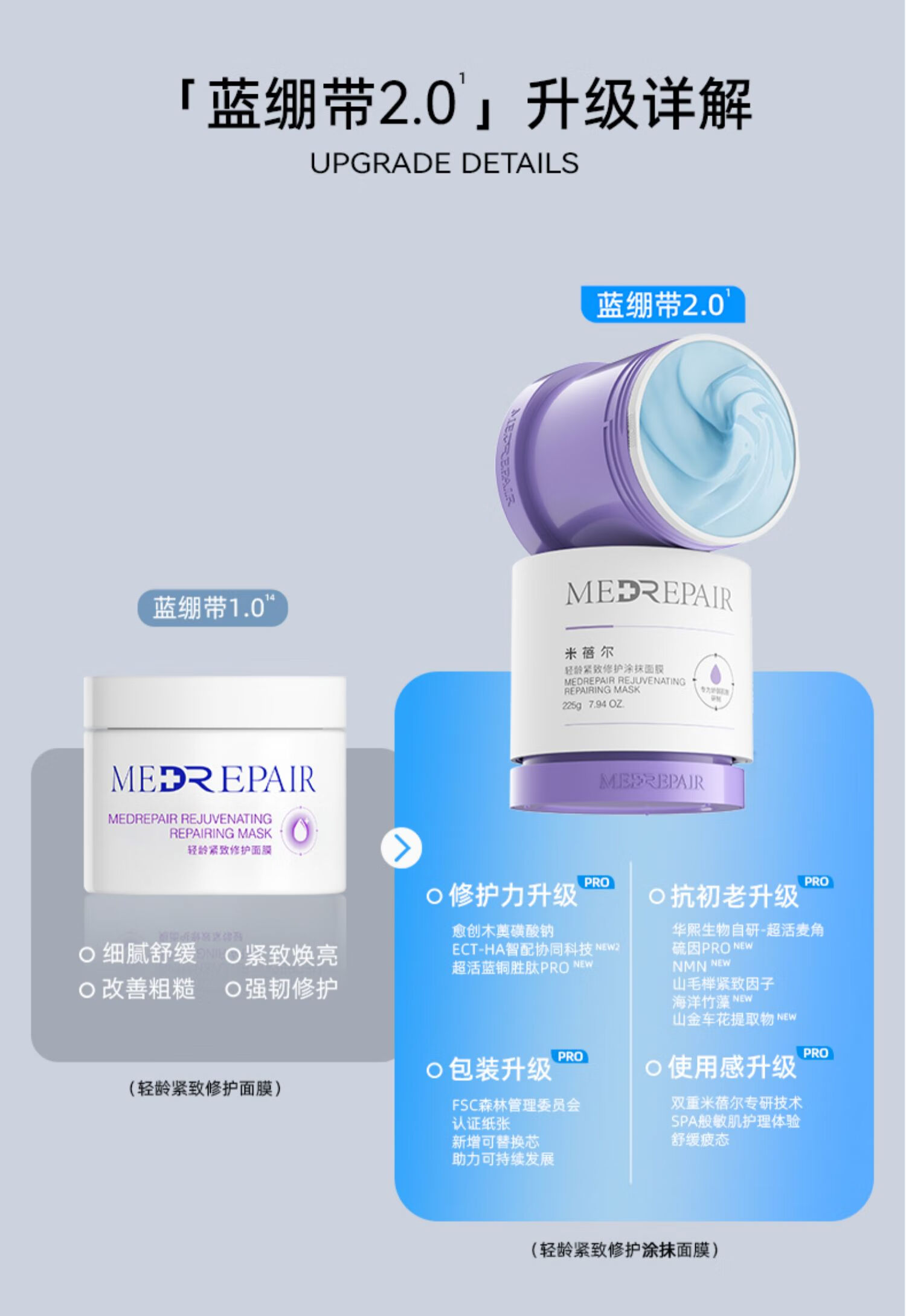 米蓓尔轻龄紧致修护涂抹式蓝绷带面膜2.0补水舒缓修护225g