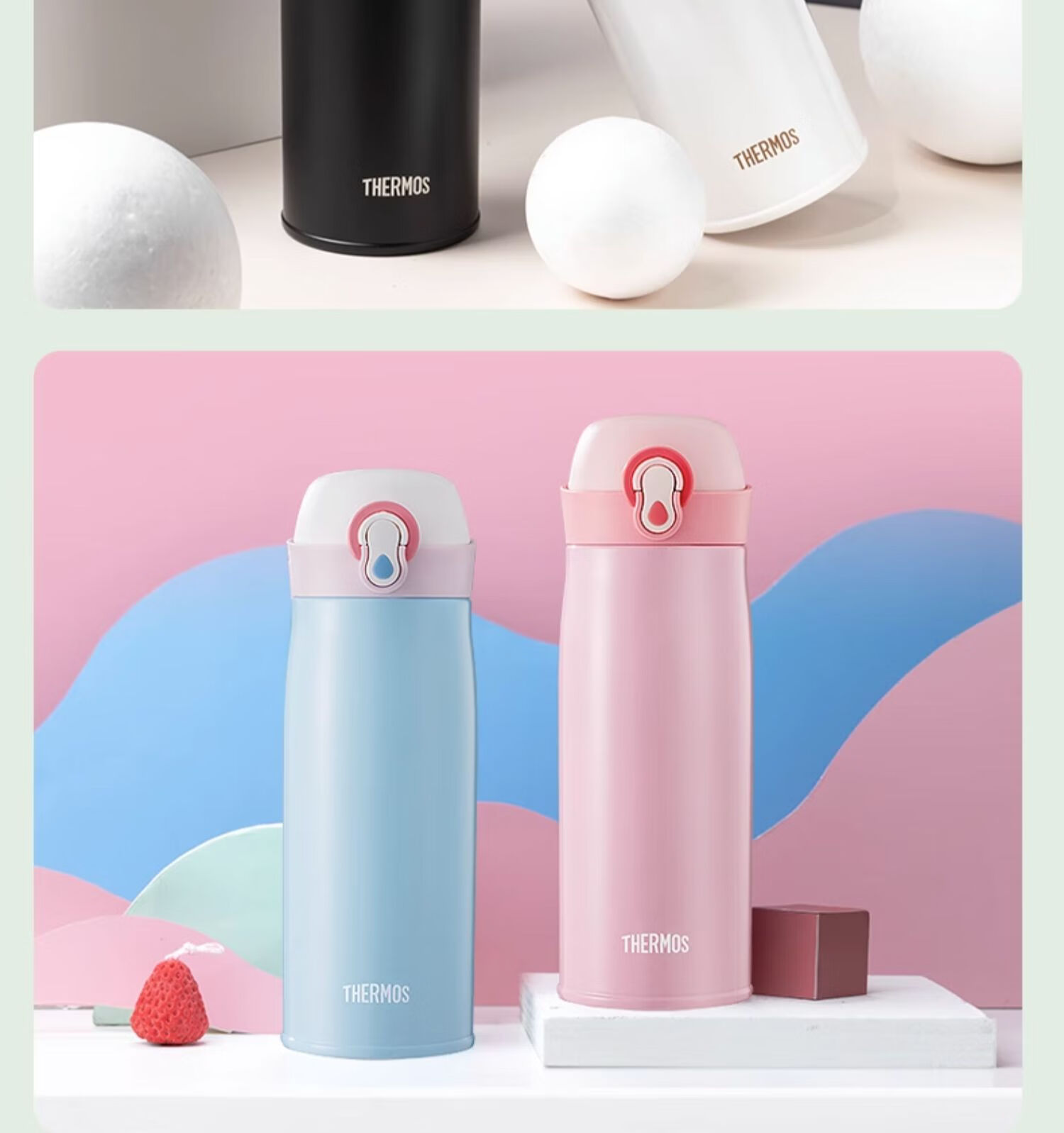 Термос THERMOS, 400 мл, нержавеющая сталь 316L, для мужчин, женщин и детей, сохраняет холодную воду, чайная чашка, TCME-400S, цвет "Новый продукт · Полумесяц белый"
