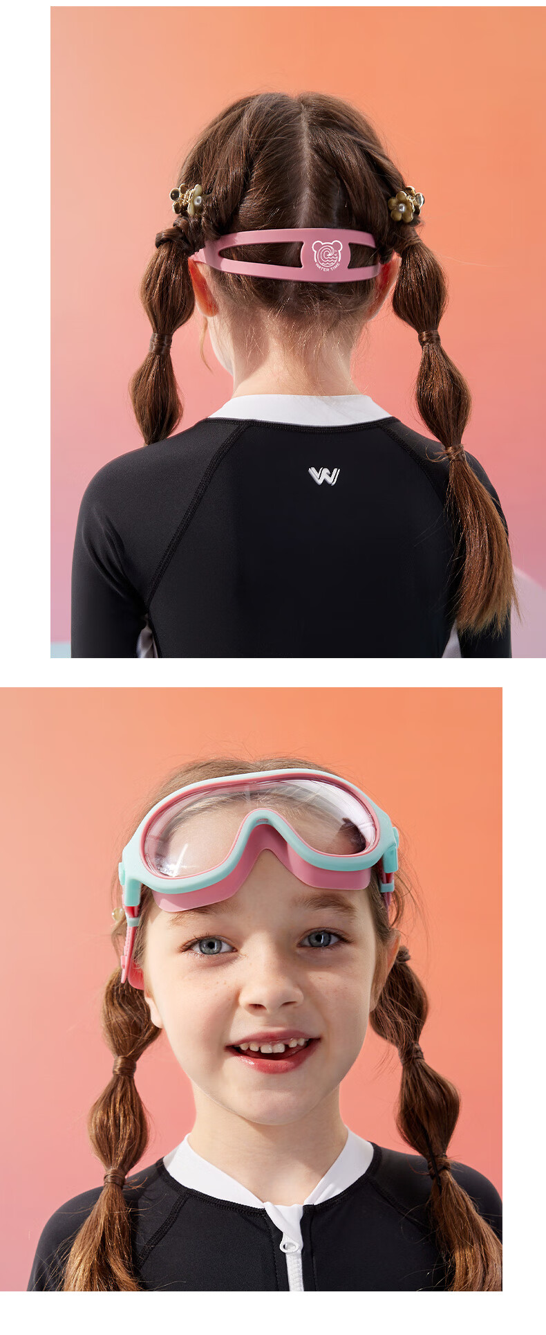 Детские очки для плавания WATERTIME, большие, водонепроницаемые, с защитой от запотевания, для девочек и мальчиков, розовые