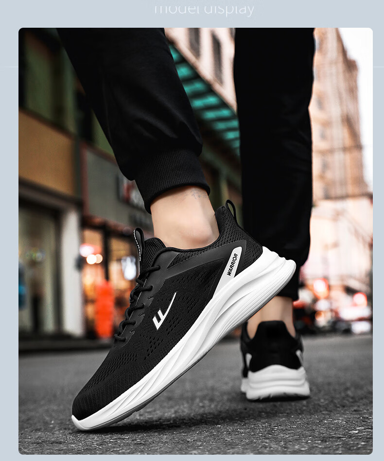 Кроссовки Warrior Official Sports Shoes для мужчин, осенние дышащие кроссовки из сетки, легкие повседневные беговые кроссовки с мягкой подошвой, черные, размер 43