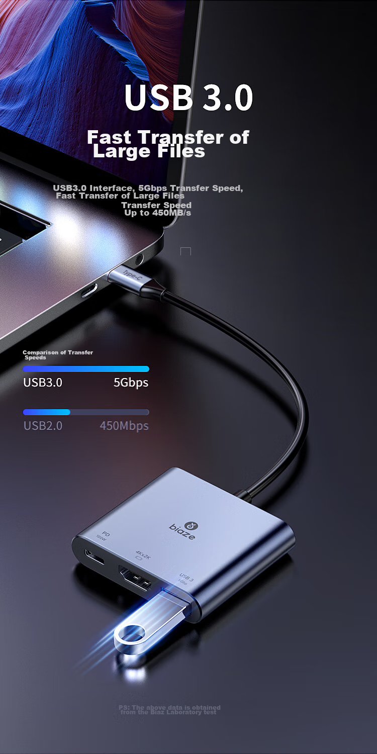 Адаптер-хаб BIAZE Type-C HDMI/USB 3.0/PD, конвертер для MacBook, подключение к проектору/монитору, USB-C хаб