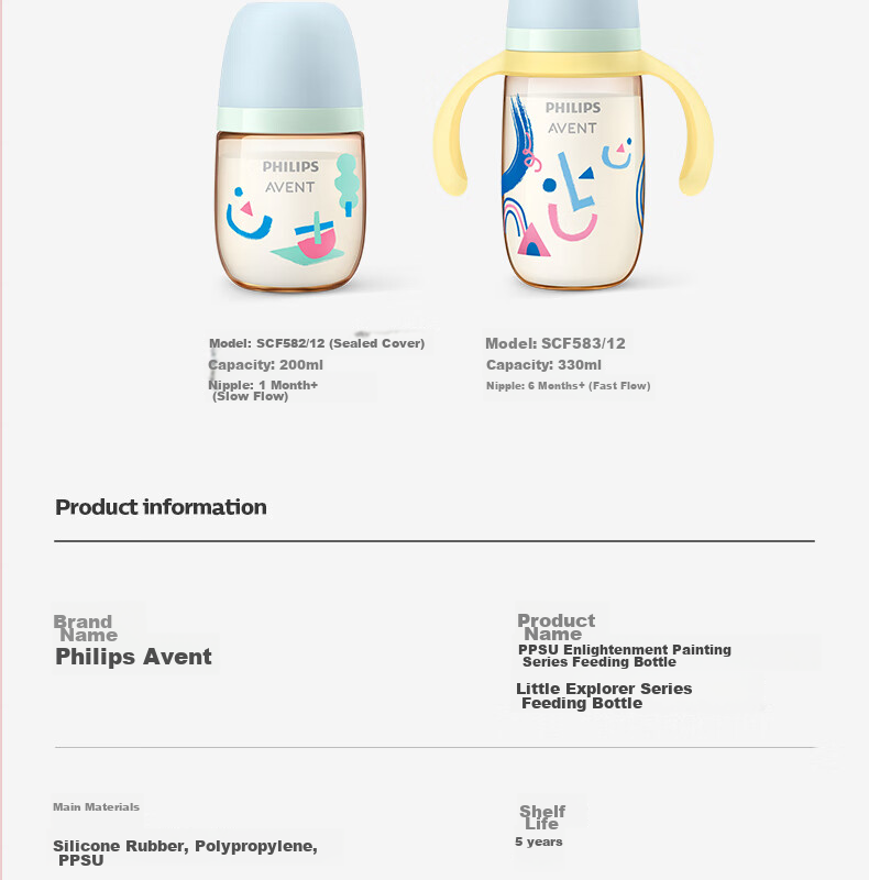 Бутылочка для кормления Philips AVENT, художественная роспись, цветная, с широким горлышком, PPSU, 260 мл, SCY943/01