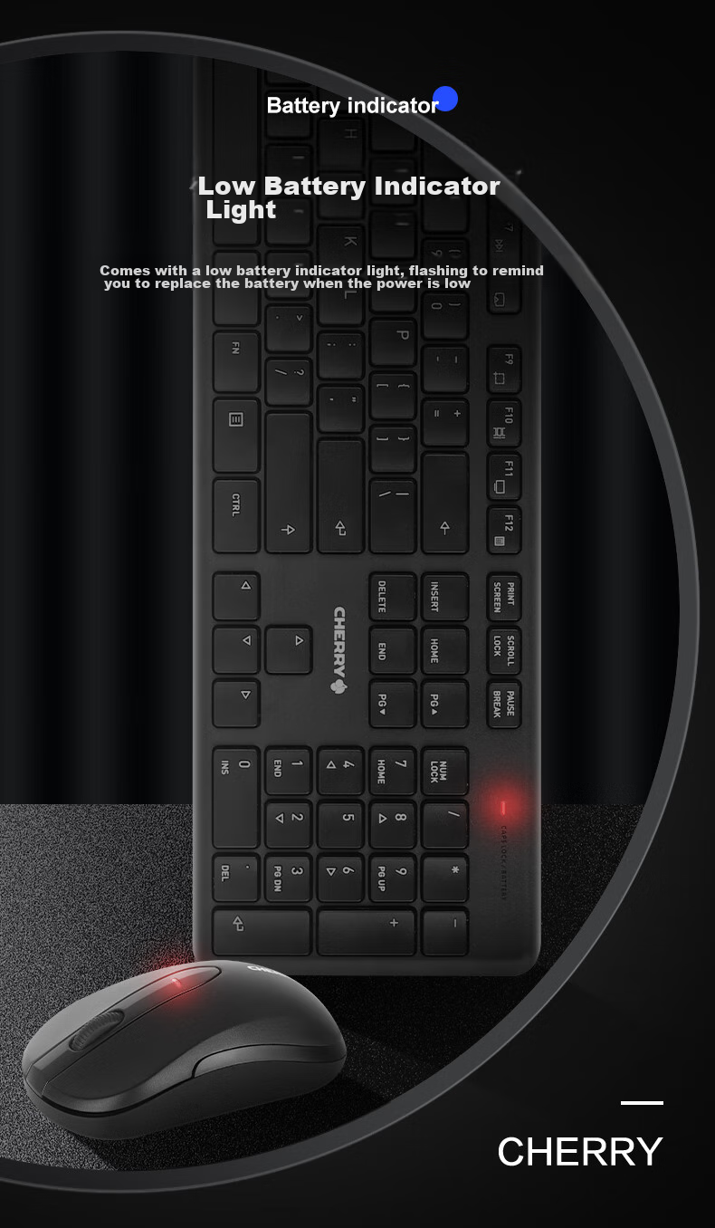 Беспроводной комплект CHERRY DW2300: клавиатура и мышь, черный. Полноразмерная, тихая, портативная, для офиса и дома.