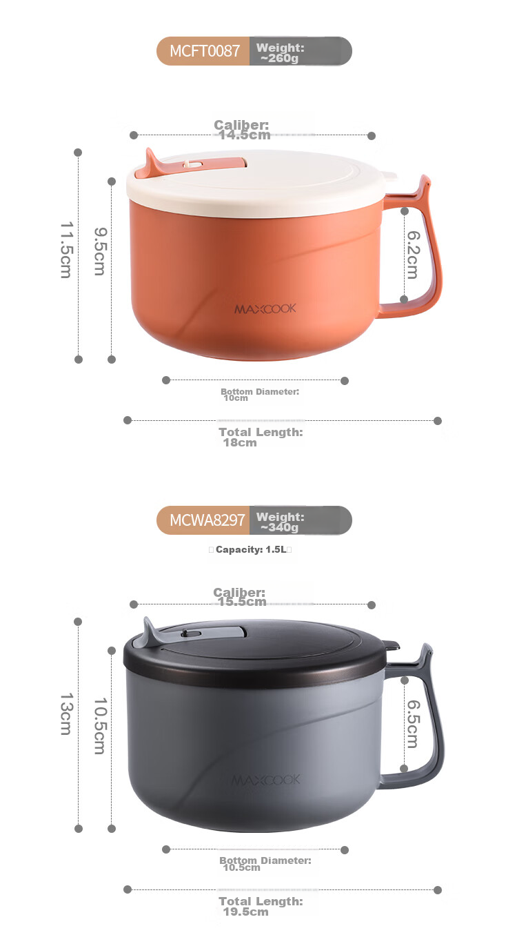 Кружка для лапши MAXCOOK MCWA8280, 1.5 л, зеленая, нержавеющая сталь 304, с крышкой, для студентов