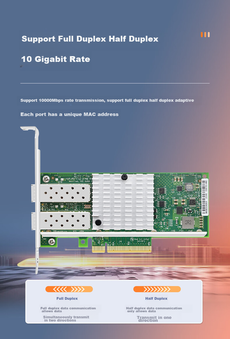 Сетевая карта EB-LINK X520-DA2 PCI-E X8 10G Dual-Port Fiber Optic, Intel 82599 Chip, SFP+ Optical Port, Server Network Adapter E10G42BF