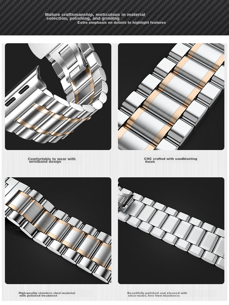 Ремешок Binghong из нержавеющей стали для Apple Watch Series 11, 10, Ultra 3, SE 3/2/S9/S8/2, серебристый с золотыми акцентами, 44/45/46/49 мм