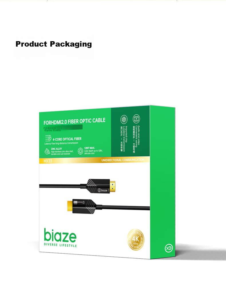 Оптический кабель BIAZE HDMI версии 2.0, 50 метров, для подключения компьютера, телевизора, проектора, домашнего кинотеатра, HX33