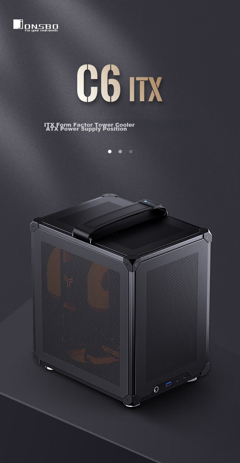 Корпус JONSBO C6 ITX Черный, Mini-ITX, ATX БП, 4 сетчатые панели, 3 вентилятора, Type-C