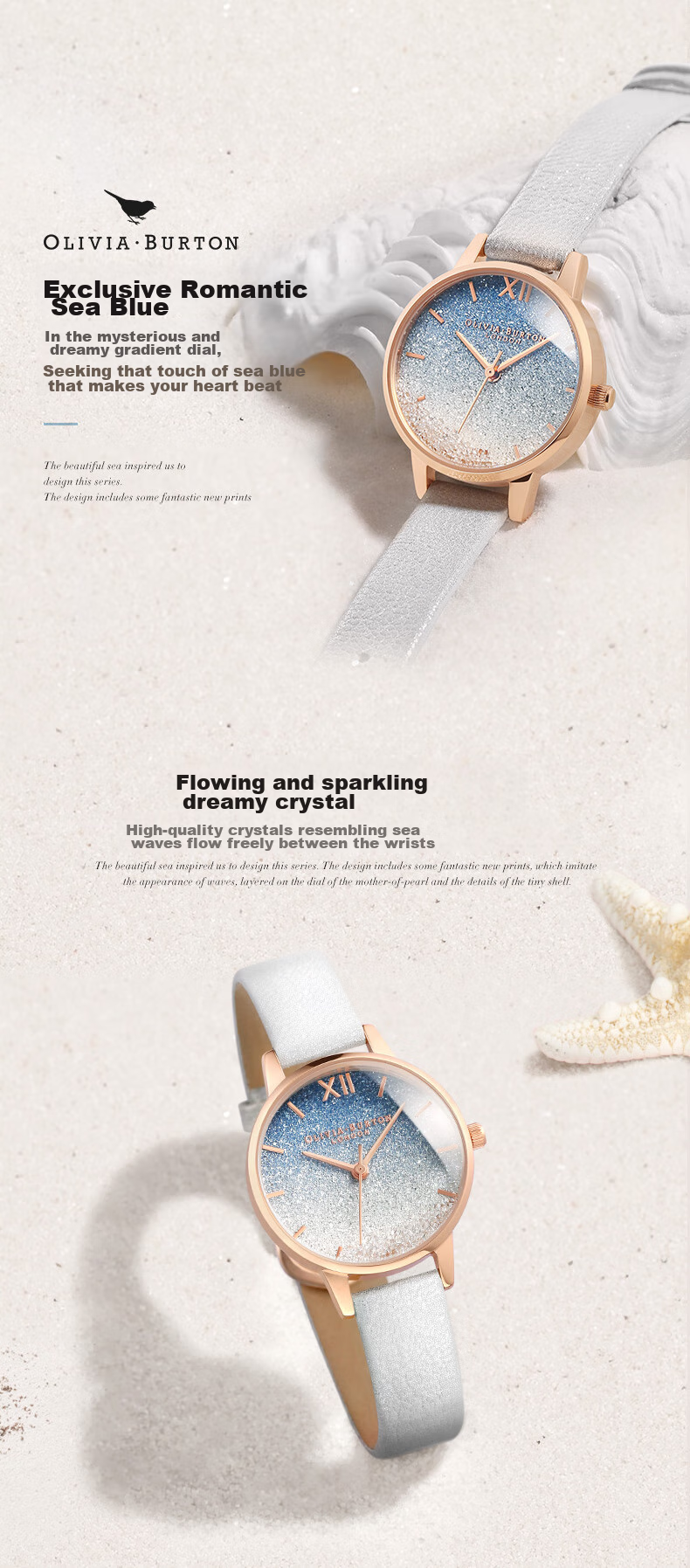 Женские часы OLIVIA BURTON OB16US26, кварцевые, синие, кожаный ремешок, диаметр 30 мм