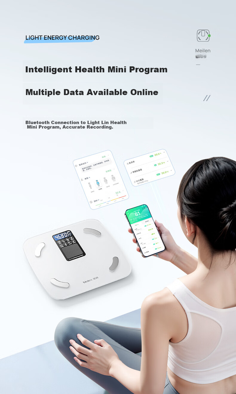 Умные весы Meilen, электронные, с измерением жира, Bluetooth, питание от солнечной энергии