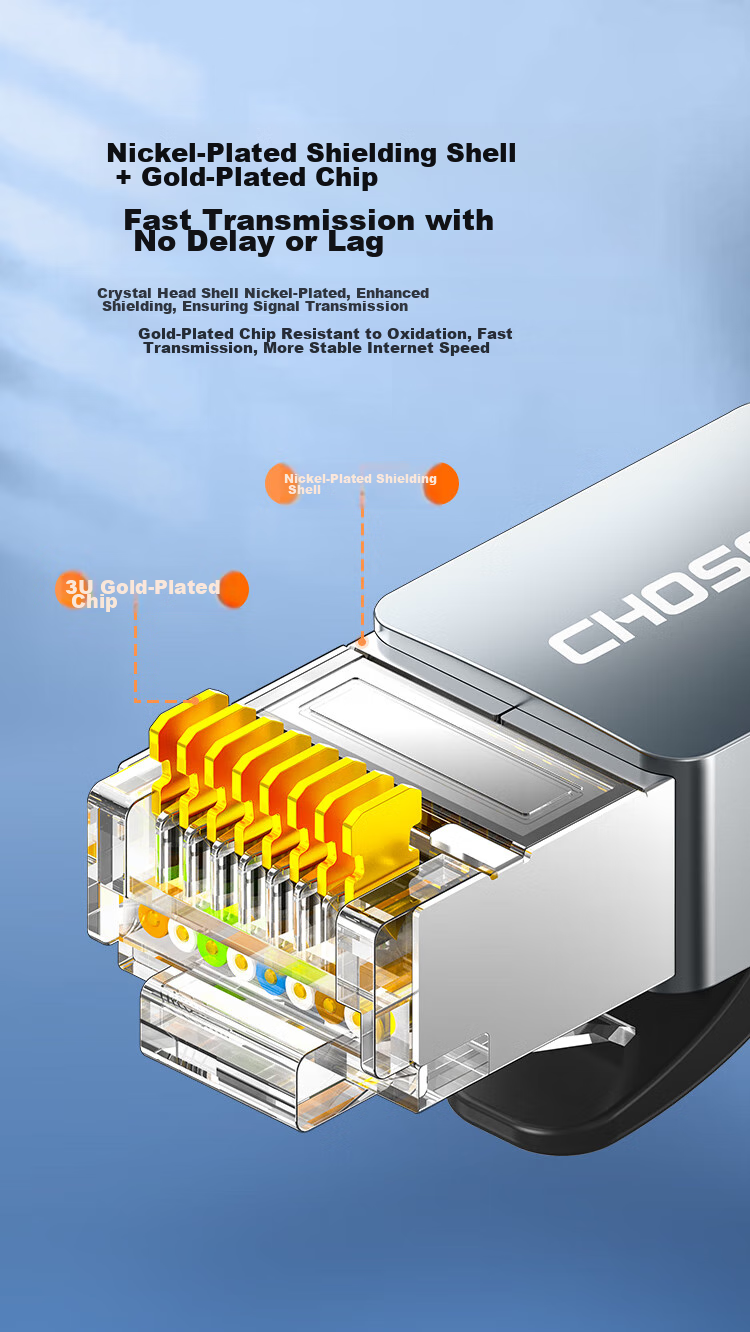 Сетевой кабель CHOSEAL CAT7 10 Gigabit Ethernet, 1 метр, черный