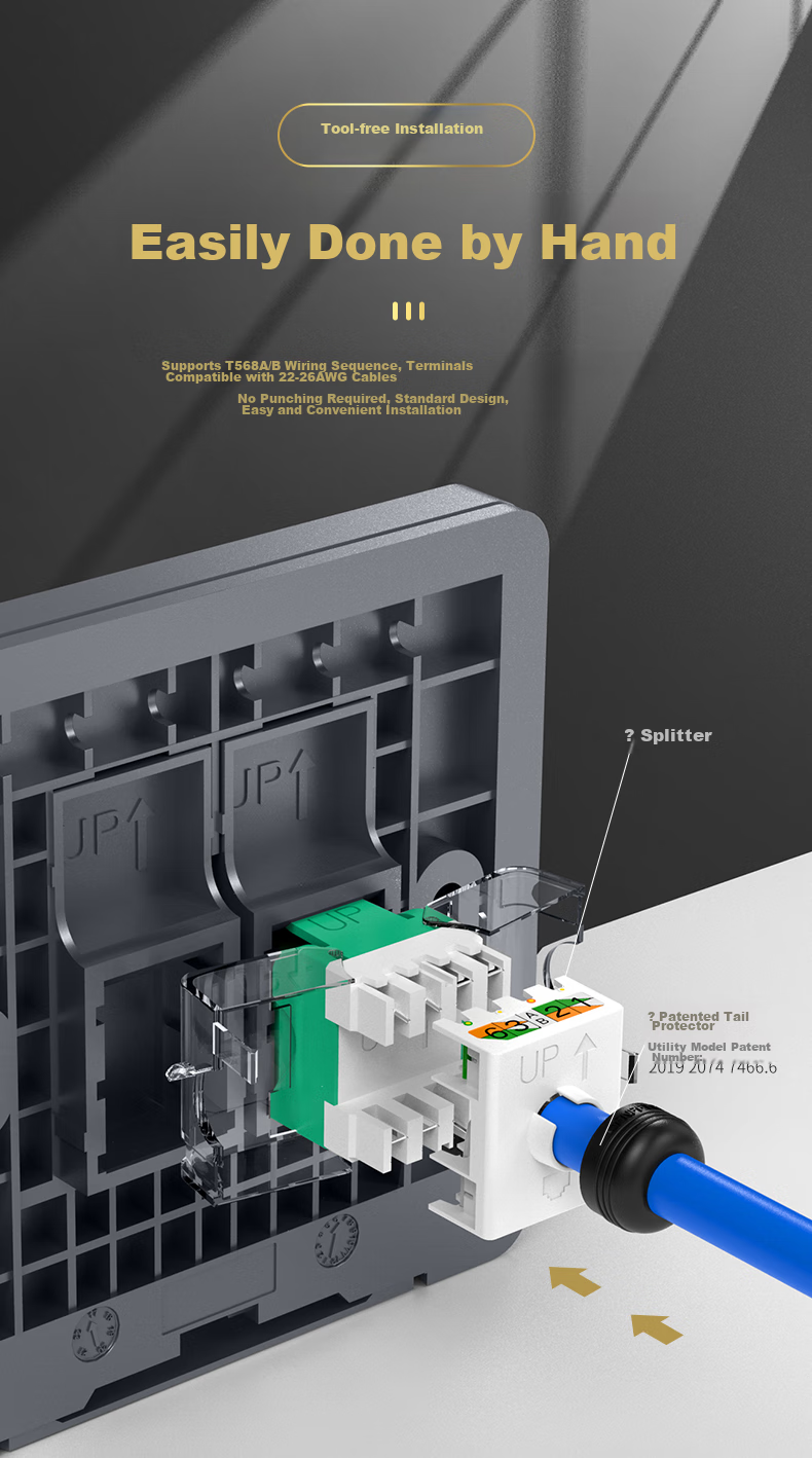 Сетевая розетка WANJEED Cat5e, двойная, с модулем сети и оптоволокна, серая