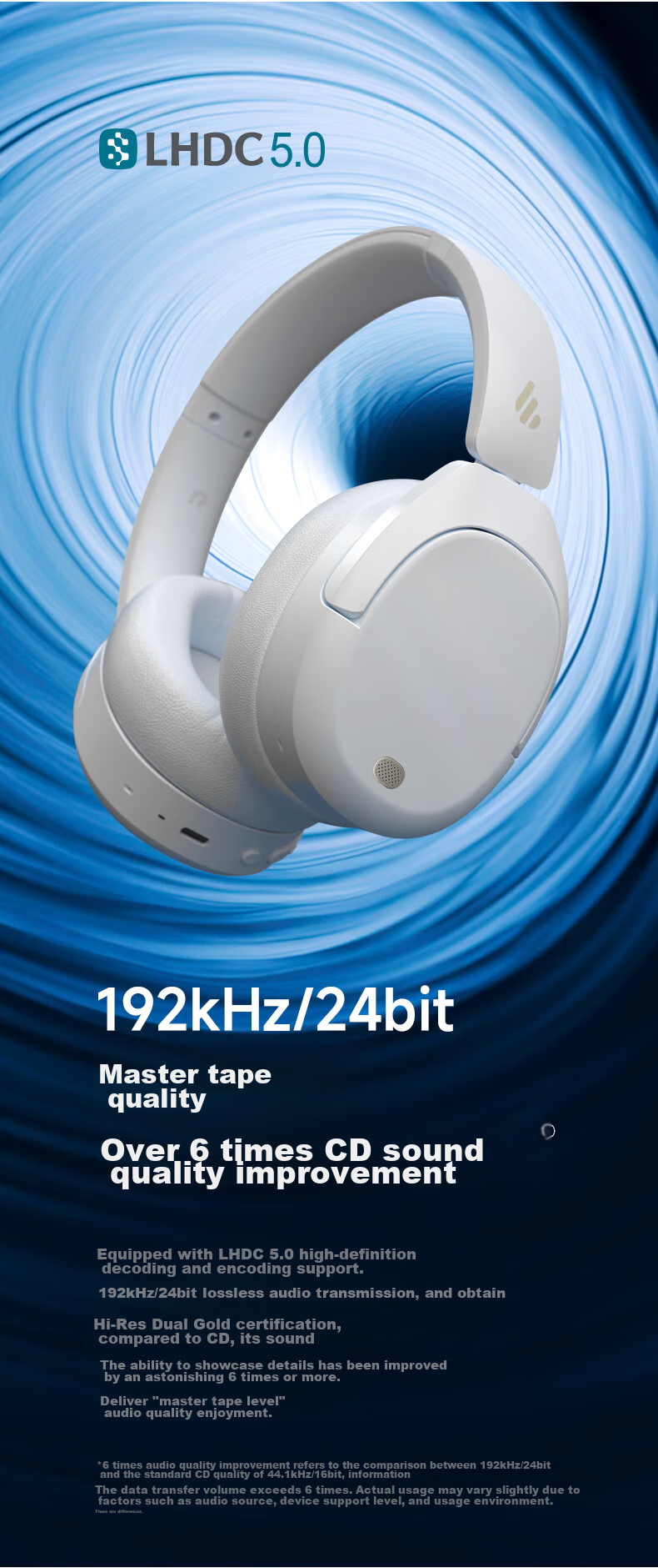 Беспроводные наушники EDIFIER W830NB с активным шумоподавлением, Bluetooth 5.4, 96 часов работы, пространственный звук, двойная золотая сертификация, синий