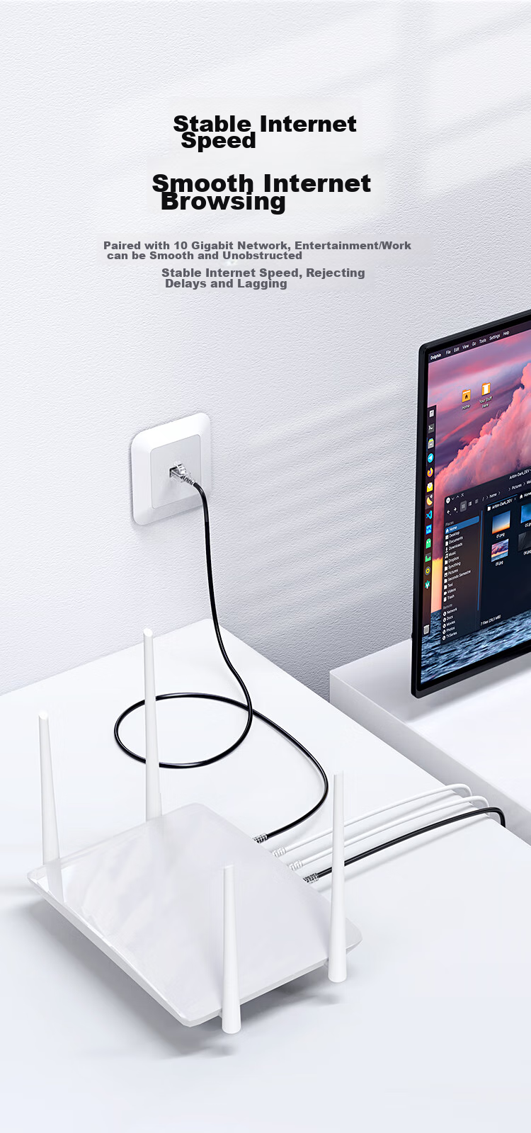 Сетевой кабель BIAZE CAT6A Slim Ethernet, 1.5 метра, белый