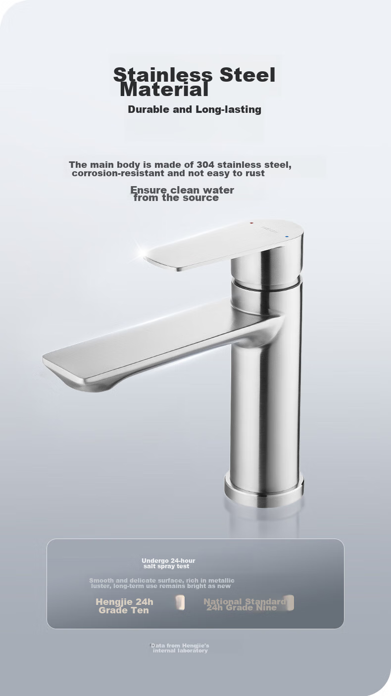 Смеситель для раковины HEGII HMF913-111-SD, 304 нержавеющая сталь, горячая и холодная вода, хромированная поверхность, одно отверстие