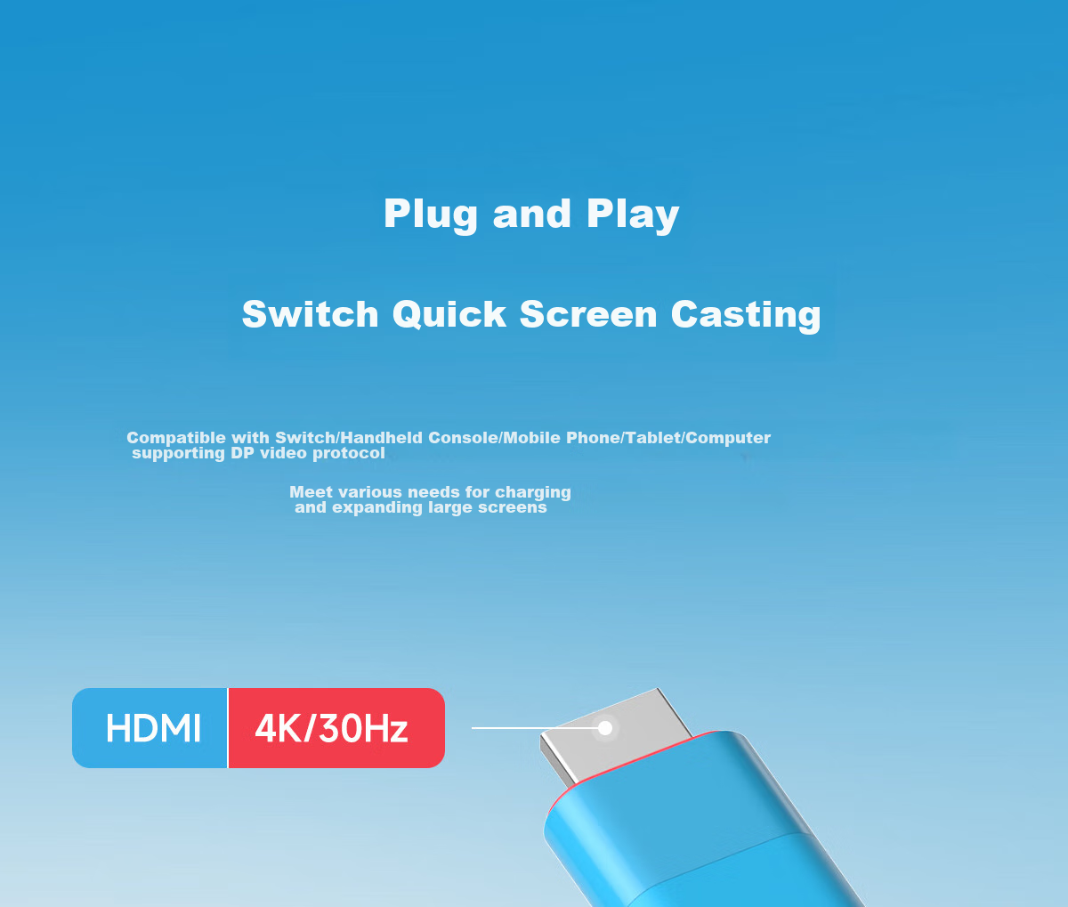 Кабель Hagibis Type-C - HDMI 4K@30Hz, 2 метра, черный/белый