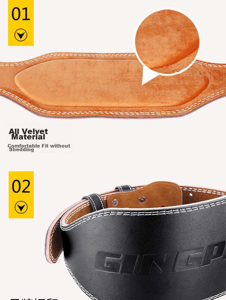 Пояс для фитнеса GINGPAI SPORT из натуральной кожи, поддержка спины для приседаний, становой тяги и жима лежа, размер L, черный
