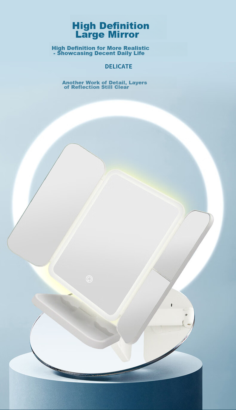 LED косметическое зеркало Jingxun с регулируемой трехцветной подсветкой, настольное, сенсорное управление, зарядка через USB, подарок на Рождество