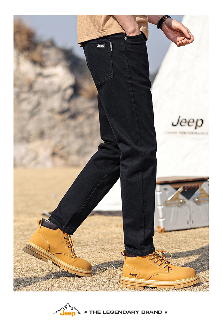 Мужские джинсы JEEP, прямые, свободного кроя, повседневные брюки для осени и зимы, трендовые универсальные брюки для мужчин, черные, размер 29