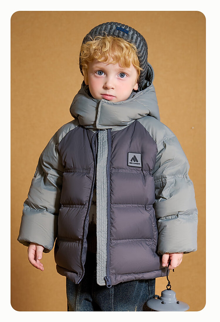 Детская зимняя куртка ASK JUNIOR, 90% пуха, теплая, с капюшоном, для мальчиков, размер 110, серая