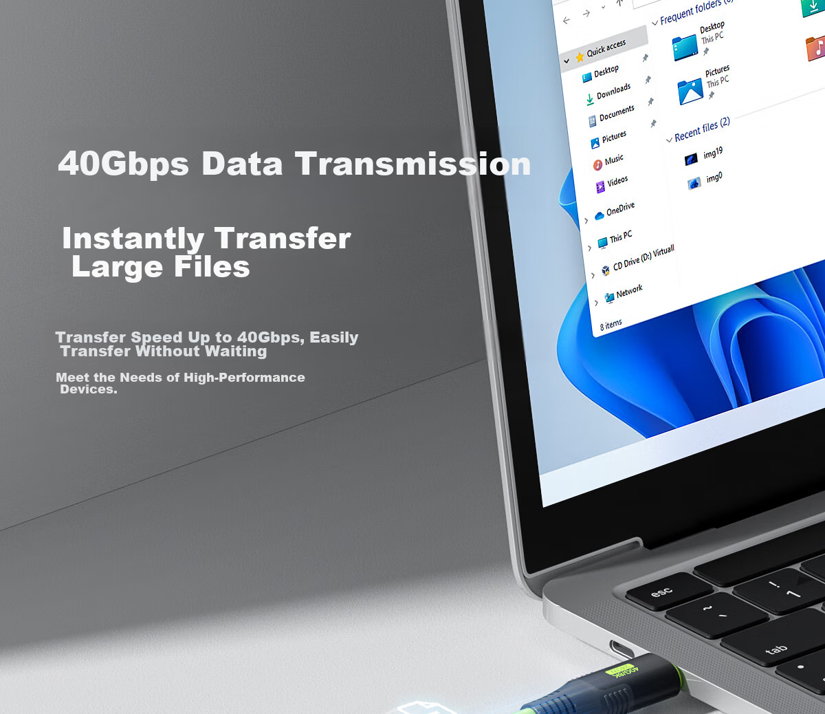 Кабель Hagibis Type-C USB4 Thunderbolt 4, 240 Вт PD, 40 Гбит/с, 8K/60 Гц, 1 м, зеленый