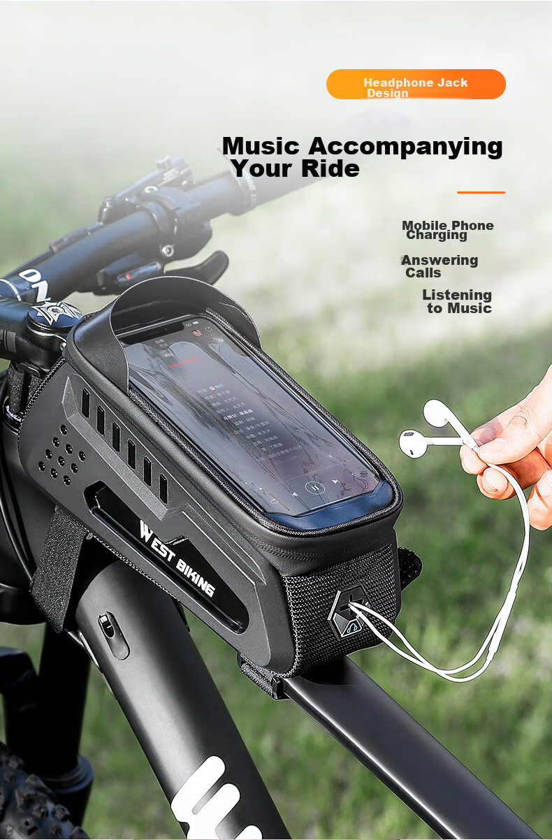 Велосипедная сумка WestBiking на руль, водонепроницаемая, с сенсорным экраном, для смартфона до 7.4 дюймов, 2л, черная