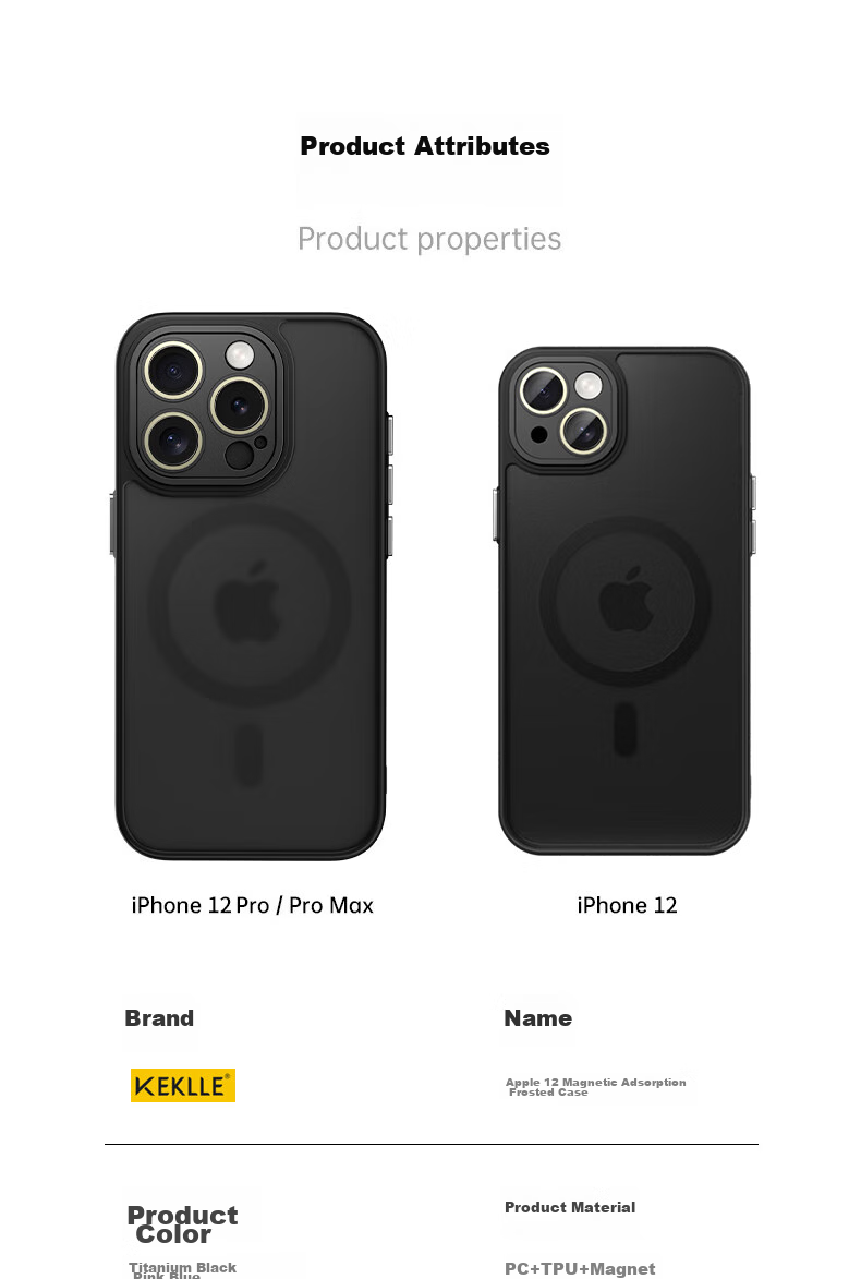 Чехол KEKLLE для iPhone 12 Pro Max, Магнитный, Противоударный, Защитный, Полупрозрачный, Черный