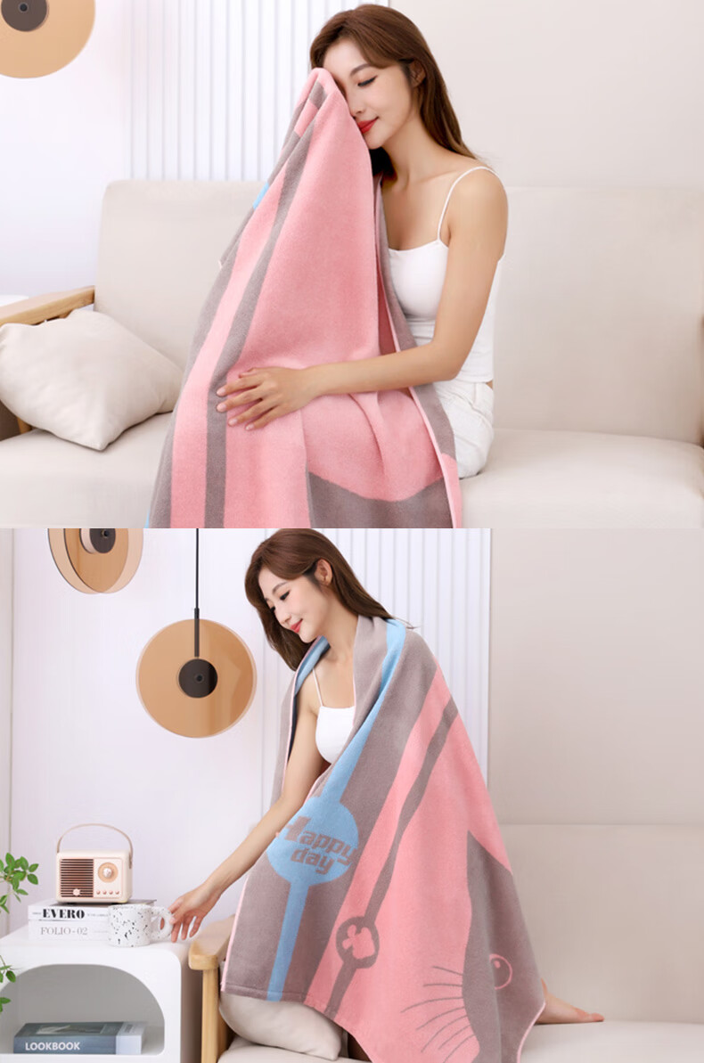KING SHORE Pure Cotton Bath Towel, Class A Soft Cartoon Bath Towel for Home Use, Soft And Absorbent, Red, 130*63cm, 300g