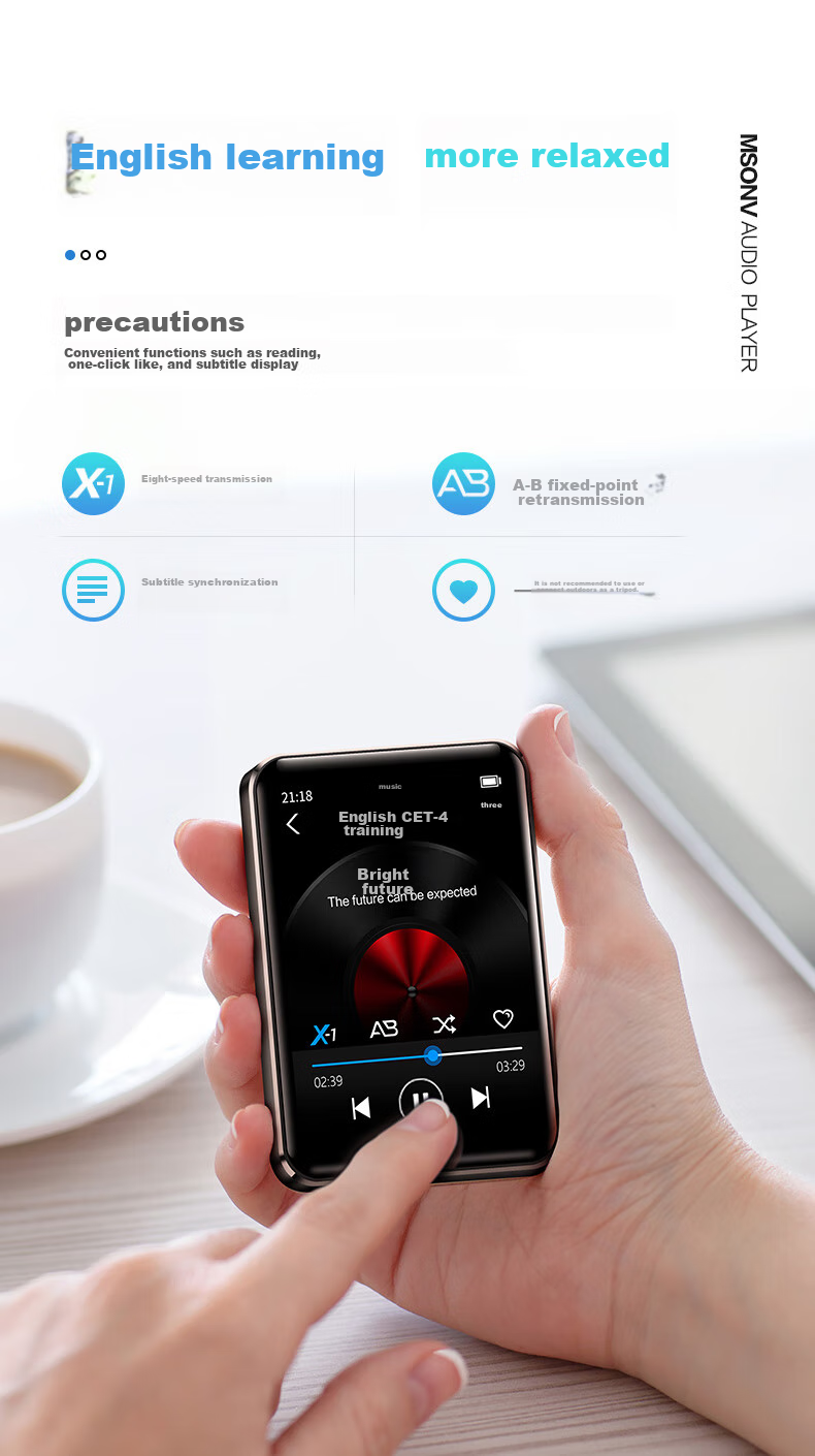 MP3-плеер BENJIE X1, 2.0-дюймовый сенсорный экран, 16 ГБ, Bluetooth, портативный плеер для студентов, версия P3 с синхронизированным MP4 материалом