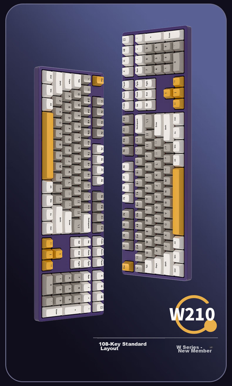 Беспроводная механическая клавиатура ikbc W210, 108 клавиш, Cherry MX Brown, беспроводная, серая