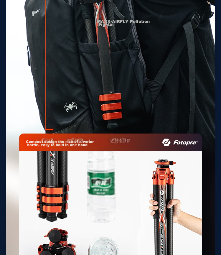 Штатив Fotopro Flight One Max из углеродного волокна, профессиональный тренога для фото- и видеосъемки, оранжевый