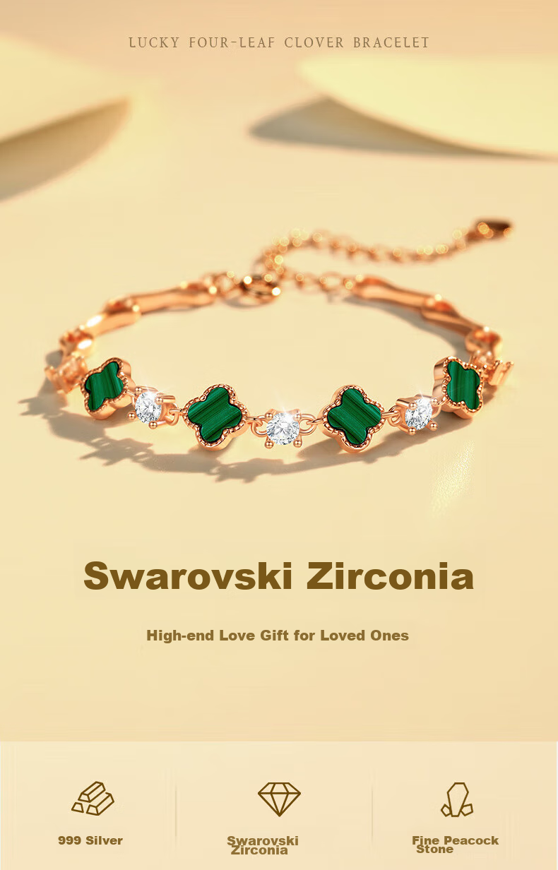 Браслет GLTEN с цирконами Swarovski "Четырехлистный клевер", из чистого серебра, для женщин, подарок на День Святого Валентина, день рождения, Новый год