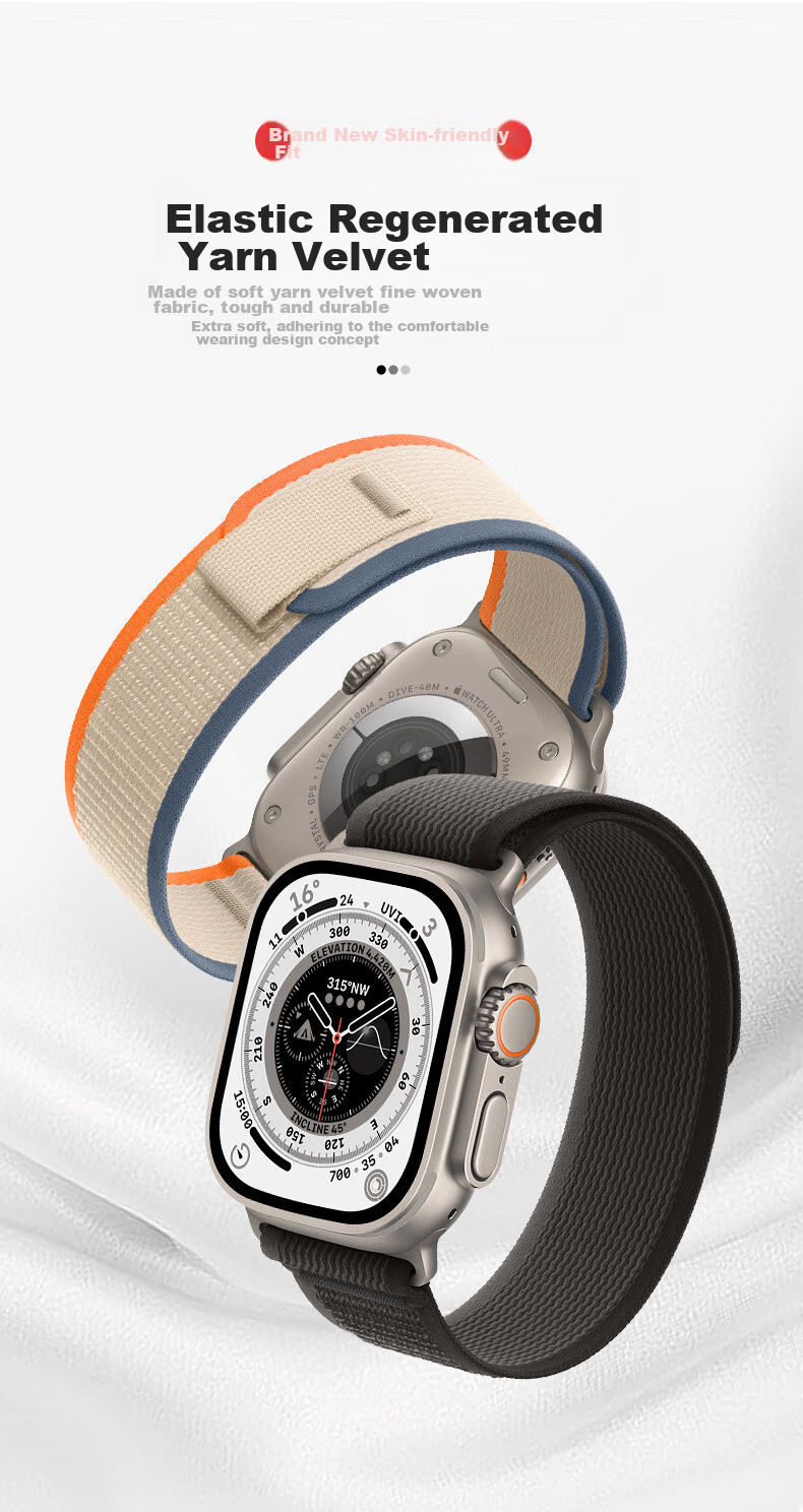 Ремешок BHO Wild Trail Loop для Apple Watch Series 9/10/Ultra 3/SE 3, нейлоновый, оранжевый с бежевым, 38/40/41/42 мм