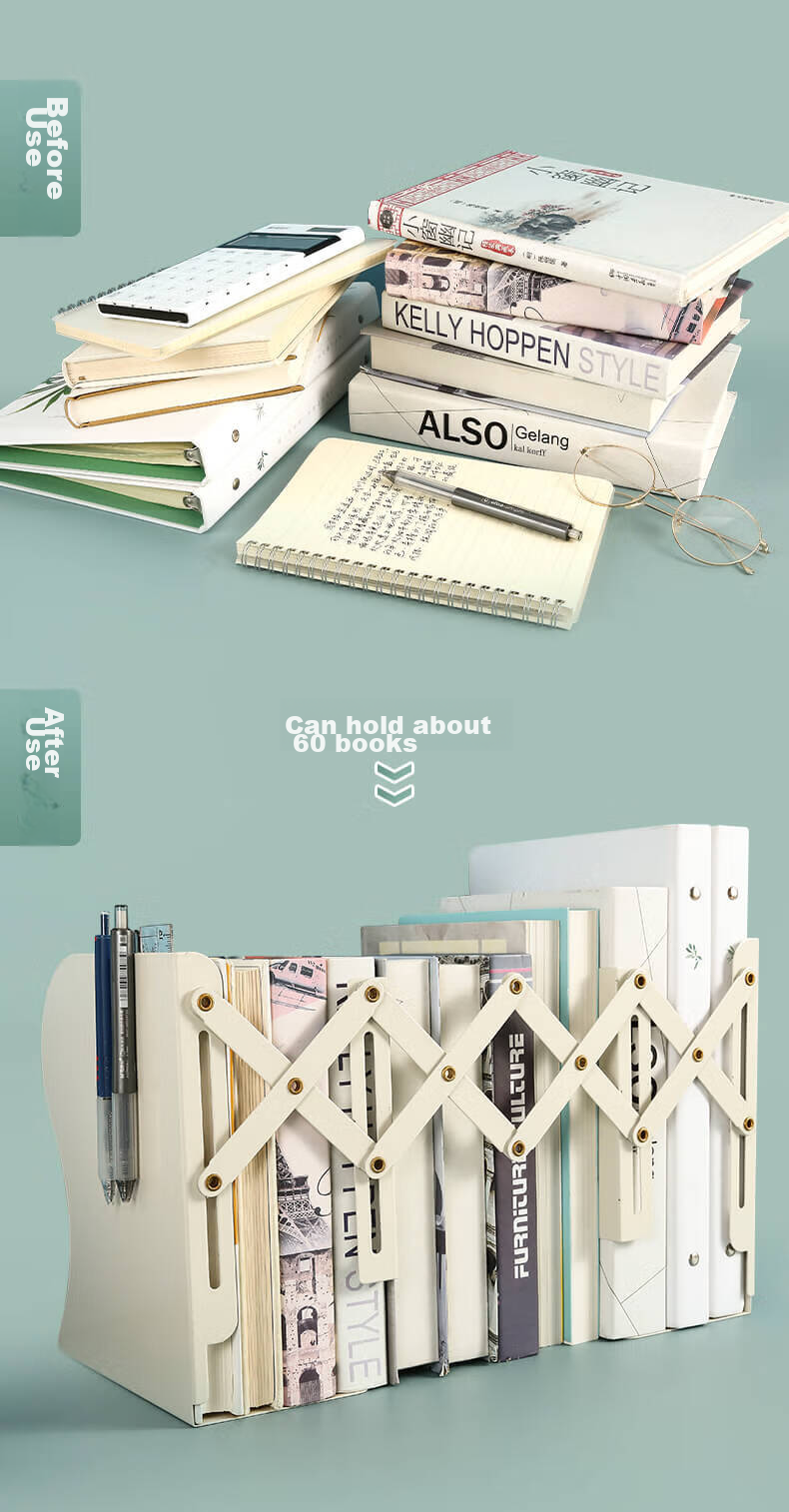 Подставка для книг M&G ABS917C510, 50 см, белая, металлическая, телескопическая, для хранения книг и журналов