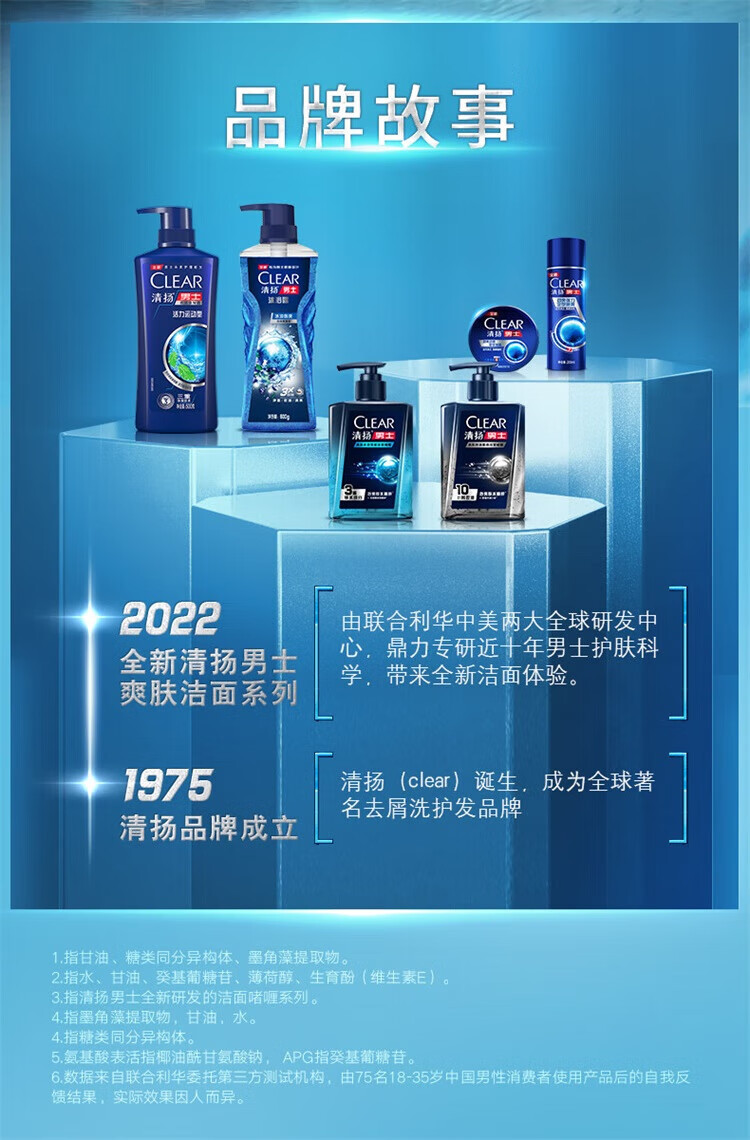 清扬（CLEAR）男士洁面氨基酸洗面奶男生专用水活净能护肤品啫喱 190克*1