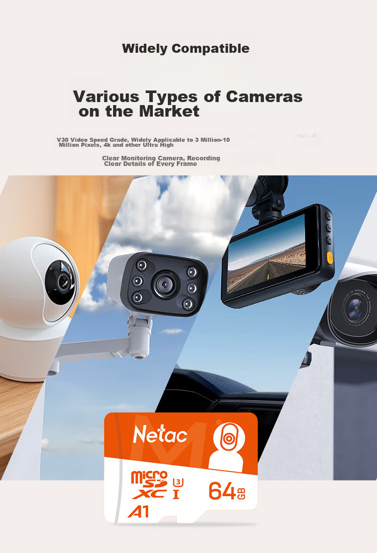 Карта памяти Netac 64GB TF (Micro SD) A1 U3 4K, профессиональная версия для видеонаблюдения и видеорегистраторов Xiaomi