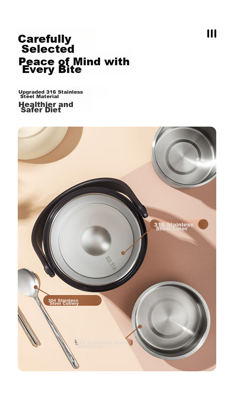 TAFUCO Термо ланч-бокс 1.4 л из нержавеющей стали 316, портативный, с подогревом, белый