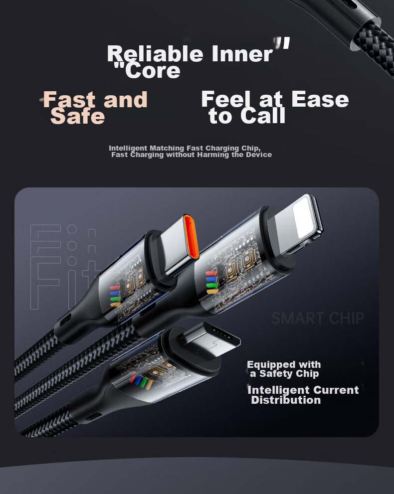 Кабель Nengshi для зарядки 3-в-1, Type-C, Lightning, Micro-USB, 1 метр, зеленый