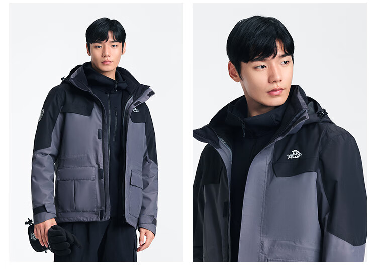 Мужская куртка Pelliot "Cheng Yi Same Style" Mountain Color, трехслойная, ветрозащитная, для активного отдыха, модель 0105, черная, размер L