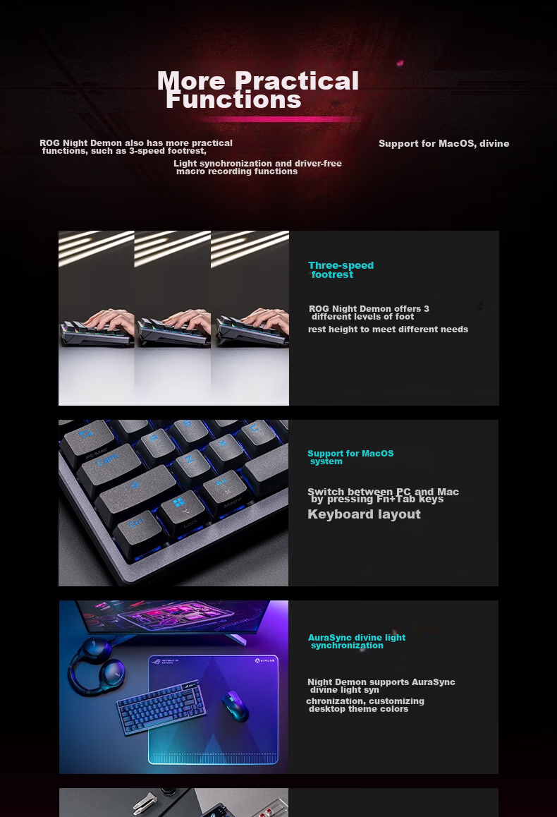 Механическая клавиатура ROG Night Demon, беспроводная, 75 клавиш, NX Snow White, RGB, горячая замена, Gasket, OLED экран, черная
