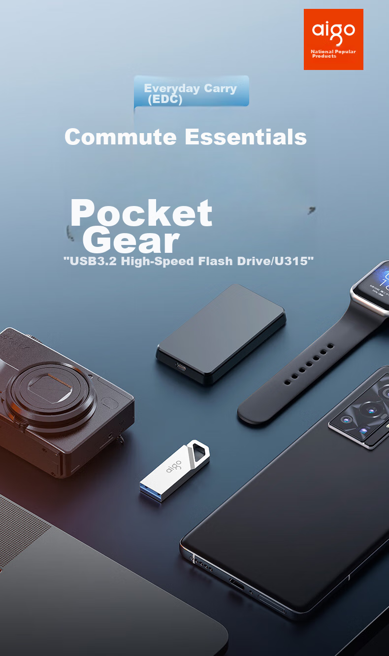 USB-накопитель Aigo U315, 128 ГБ, USB 3.2 Gen 1, металлический корпус, серебристый